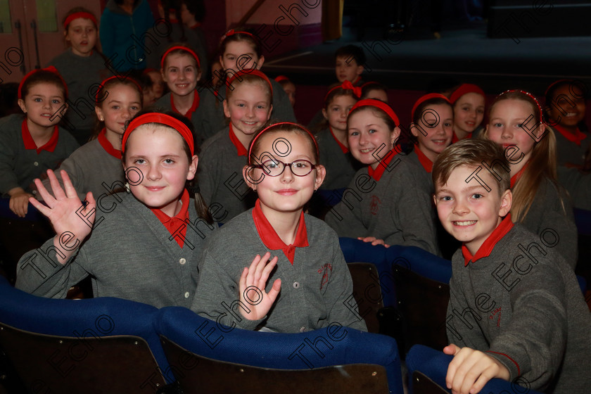 Feis28022019Thu06 
 6
Niamh Kirwan, Katie Kingston and Loughlan Beck from St. Lukes Primary School Douglas.

Class: 84: The Sr. M. Benedicta Memorial Perpetual Cup Primary School Unison ChoirsSection 1Two contrasting unison songs.

Feis Maiti 93rd Festival held in Fr. Mathew Hall. EEjob 28/02/2019. Picture: Gerard Bonus