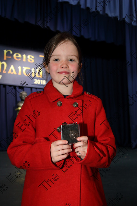 Feis30032019Sat15 
 15
Bronze Medalist Risn Brannigan from Glanmire.

Class: 367: Solo Verse Speaking Girls 8YearsandUnder Section 5 Either: Breakdown Jean Kenward. Or: The Haunted House John Foster.

Feis Maiti 93rd Festival held in Fr. Mathew Hall. EEjob 30/03/2019. Picture: Gerard Bonus