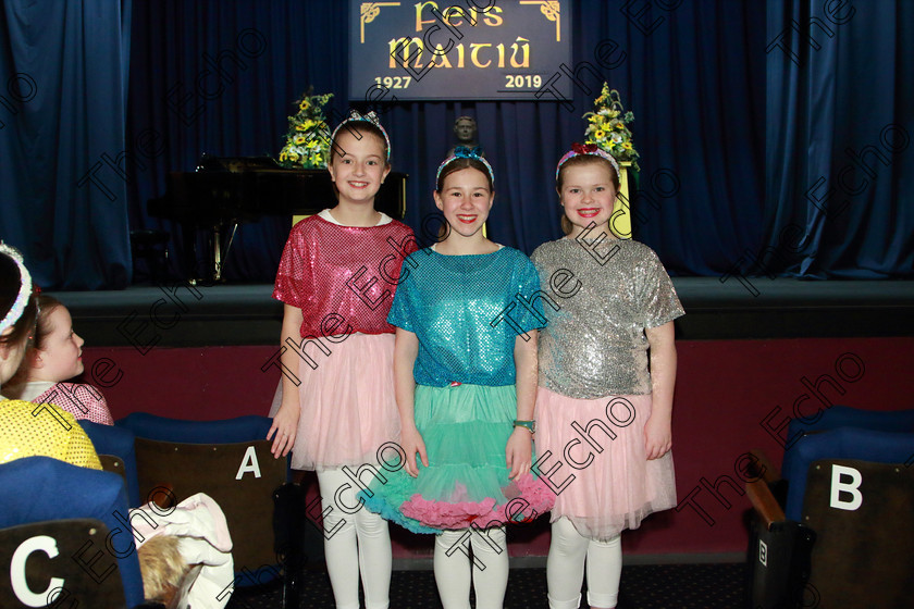 Feis12022019Tue01 
 1
Eva Slattery McGroary, Tilda Lyons and Rebecca Whelan from Our Lady of Lourdes NS Ballinlough.

Class: 104: The Pam Golden Perpetual Cup Group Action Songs -Primary Schools Programme not to exceed 8 minutes.

Feis Maiti 93rd Festival held in Fr. Mathew Hall. EEjob 12/02/2019. Picture: Gerard Bonus