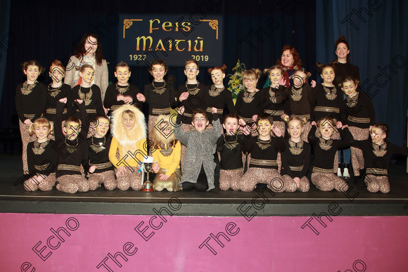 Feis12022019Tue28 
 27~28
Cup Winners Timoleague NS with teachers ine OGorman, Pam Golden, Drama Teacher and Eilish Hurley.

Class: 104: The Pam Golden Perpetual Cup Group Action Songs -Primary Schools Programme not to exceed 8 minutes.

Feis Maiti 93rd Festival held in Fr. Mathew Hall. EEjob 12/02/2019. Picture: Gerard Bonus