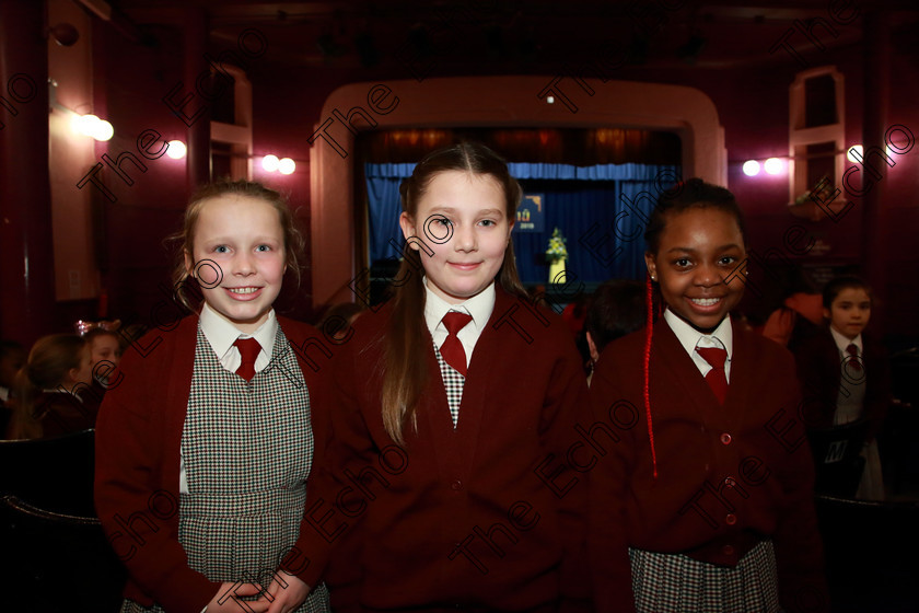 Feis01032019Fri02 
 2
Kate Burton, Nicole Dawidowlcz and Riana Nkoy from St. Josephs Girls Choir, Clonakilty.

Class: 84: The Sr. M. Benedicta Memorial Perpetual Cup Primary School Unison ChoirsSection 2 Two contrasting unison songs.

Feis Maiti 93rd Festival held in Fr. Mathew Hall. EEjob 01/03/2019. Picture: Gerard Bonus