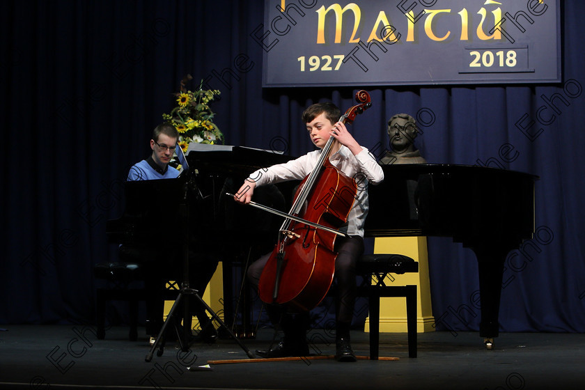 Feis09022018Fri03 
 3
Eoin Quirke performing with Accompanist Conor Palliser.
 Instrumental Music Class: 232: The Houlihan Memorial Perpetual Cup 
String Repertoire 14 Years and Under Feis Maiti 92nd Festival held in Fr. Mathew Hall. EEjob 09/02/2018 Picture: Gerard Bonus.