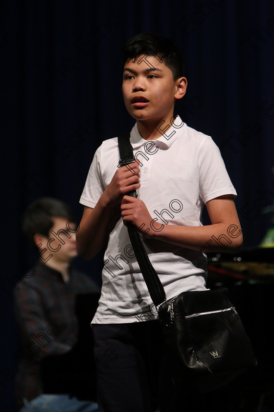 Feis07032018Wed04 
 4
Joshia Limansag giving a Bronze performance of Cosmic Dancer from Billy Elliot.
 Singing and School Choirs Class: 113: The Edna McBirney Memorial Perpetual Award Solo Action Song 12 Years and Under Section 3 Feis Maiti 92nd Festival held in Fr. Mathew Hall. EEjob 06/03/2018 Picture: Gerard Bonus.