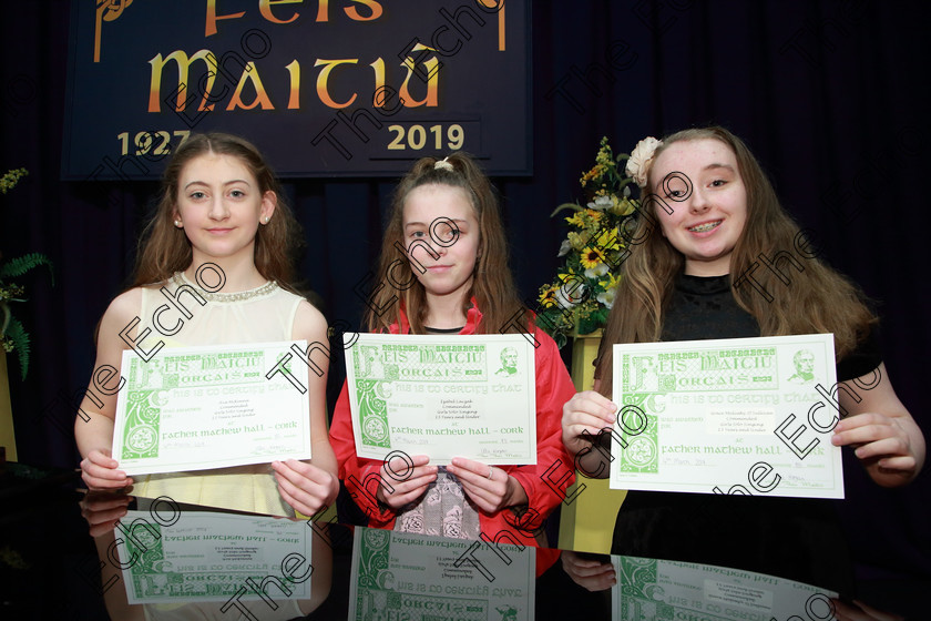 Feis04032019Mon23 
 23
Commended Ava Mckenna, Izabel Lackak and Grace Mulcahy-OSullivan from Fermoy and Montenotte.

Class: 53: Girls Solo Singing 13 Years and UnderSection 2John Rutter A Clare Benediction (Oxford University Press).

Feis Maiti 93rd Festival held in Fr. Mathew Hall. EEjob 04/03/2019. Picture: Gerard Bonus