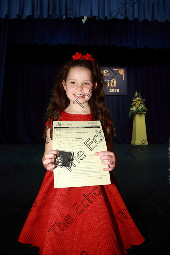 Feis23032019Sat06 
 6
Silver Medalist Michela Moynihan from ovens

Class: 368: Solo Verse Speaking Girls 7 Years and Under Section 3
Either: The Mermaid Theresa Heine or Night Ride Celia Warren.

Feis Maiti 93rd Festival held in Fr. Mathew Hall. EEjob 23/03/2019. Picture: Gerard Bonus.