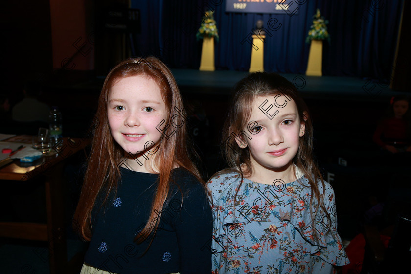 Feis24022018Sat05 
 5
Performers Aoibhinn Cronin and Sophie OConnell from Ovens.
 Speech and Drama Class: 367: Solo Verse Speaking Girls 8 Years and Under Section 2 Feis Maiti 92nd Festival held in Fr. Mathew Hall. EEjob 24/02/2018 Picture: Gerard Bonus.