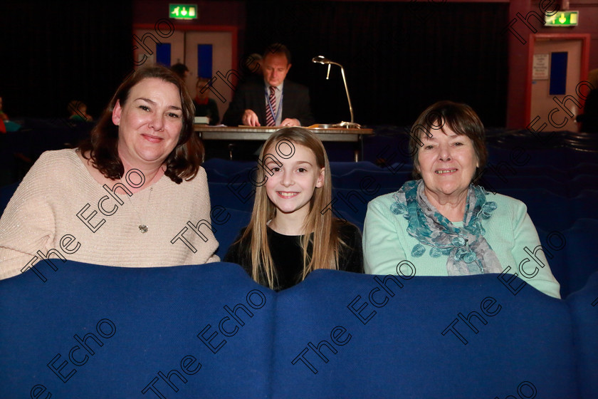 Feis11022019Mon09 
 9
Performer Niamh ORegan from Tralee with her mum Deirdre and grandmother Mary OSullivan.

Class: 215: Woodwind Solo 10 Years and Under Programme not to exceed 4 minutes.

Feis Maiti 93rd Festival held in Fr. Matthew Hall. EEjob 11/02/2019. Picture: Gerard Bonus