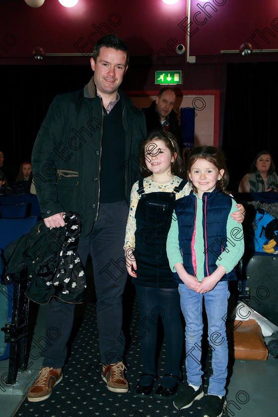 Feis24022018Sat17 
 17
Performer Georgia Piggott from Nohoval with her dad Michael and best friend Zoe Kingston.
 Speech and Drama Class: 369: Solo Verse Speaking Girls 6 Years and Under Section 3 Feis Maiti 92nd Festival held in Fr. Mathew Hall. EEjob 24/02/2018 Picture: Gerard Bonus.