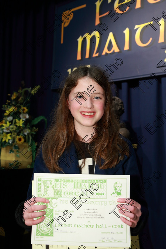 Feis20032019Wed23 
 23
Commended Leah Nolan from Kilworth.

Class: 363: Solo Verse Speaking Girls 12Years and Under Section 2 Either: What has Happened to Lulu? Charles Causley or The Woman of Water Adrian Mitchell.

Feis Maiti 93rd Festival held in Fr. Mathew Hall. EEjob 20/03/2019. Picture: Gerard Bonus.