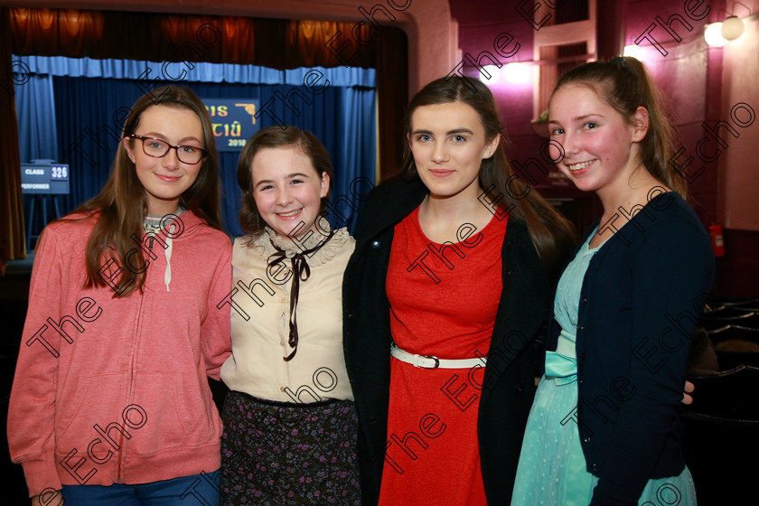 Feis20022018Tue85 
 85
Performers Alison OConnor, Faye Herlihy, Emily Walsh and Aoife Broderick.
 Speech and Drama Class: 326: The James ODonovan Memorial Perpetual Cup Year sand Dramatic Solo 14 Section 2 Under Feis Maiti 92nd Festival held in Fr. Mathew Hall. EEjob 20/02/2018 Picture: Gerard Bonus.