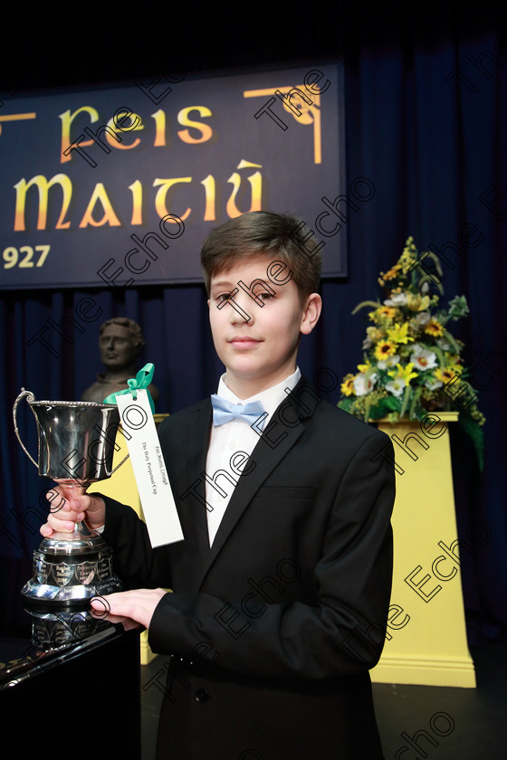 Feis11022019Mon33 
 33
Overall Winner and Silver Medallist of section 1 Simeon Cassidy from Carrigaline.

Class: 213: The Daly Perpetual Cup Woodwind 14 Years and UnderSection 2; Programme not to exceed 8 minutes.

Feis Maiti 93rd Festival held in Fr. Mathew Hall. EEjob 11/02/2019. Picture: Gerard Bonus