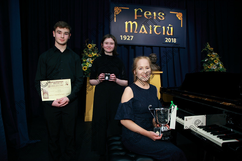 Feis06022018Tue45 
 45
3rd place John Sweeney from Rochestown; Silver Medallist and 2nd place Roisin Fleming from Glasheen and Gold Medallist, Cup Winner and Bursary recipient Mabh Fitzgerald from Whitechurch, 
Instrumental Music Class: 142: The Music Teachers Association Perpetual Trophy and The Regional Music Teachers Association Bursary Instrumental Music Award 15 Years and Over Bursary Value 150 Sponsored by Moloney Pianos Feis Maiti 92nd Festival held in Fr. Mathew Hall. EEjob 05/02/2018 Picture: Gerard Bonus.