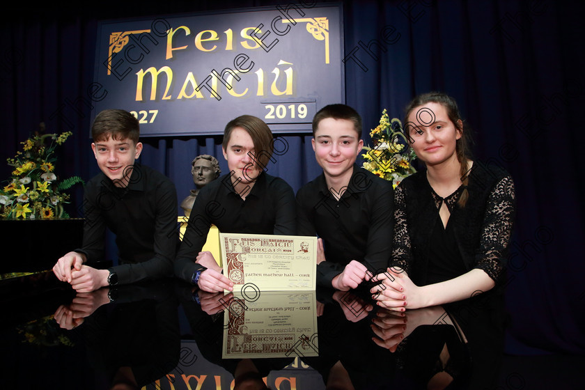 Feis10022019Sun57 
 57
3rd place went to Cork School of Music Bassoons Quartet; Ben OConnor, Carl Roewer, Mark Reidy and Risn Hynes McLaughlin.

Class: 269: The Lane Perpetual Cup Chamber Music 18 Years and Under
Two Contrasting Pieces, not to exceed 12 minutes

Feis Maiti 93rd Festival held in Fr. Matthew Hall. EEjob 10/02/2019. Picture: Gerard Bonus