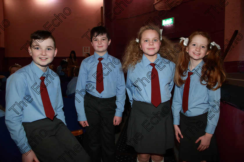 Feis13032019Wed03 
 3
Dylan Murphy, Evan OLeary, Chloe Wileoy and Amy Casey from 4th Class Ovens.

Feis Maiti 93rd Festival held in Fr. Mathew Hall. EEjob 13/03/2019. Picture: Gerard Bonus. 
Class: 486Action Verse The William OSullivan Memorial Perpetual Cup4thClass (a) Skeleton House Laurence Smith (b) Own Choice.1