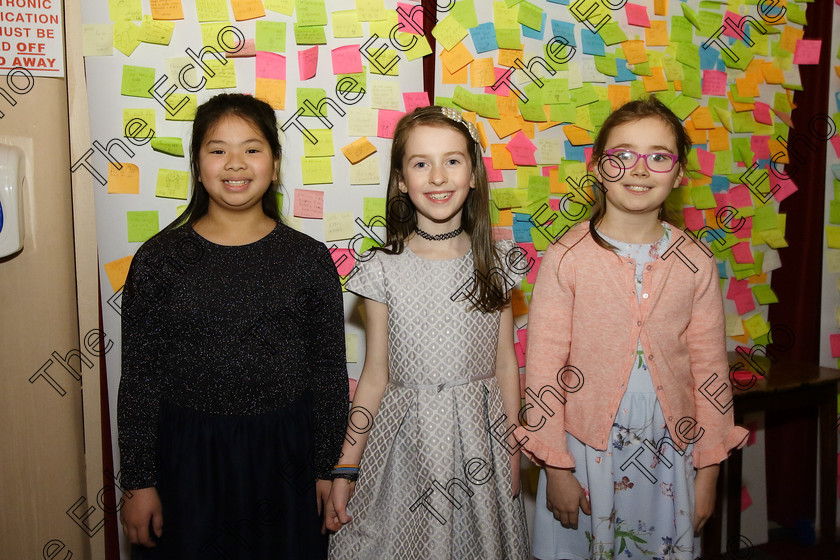 Feis27032018Tue09 
 9
Performers Aoife Tangney, Jill Cleary and Sorcha Madden from Mitchelstown.
 Singing Class: 55: Girls Solo Singing 9 Years and Under Feis Maiti 92nd Festival held in Fr. Mathew Hall. EEjob 27/03/2018 Picture: Gerard Bonus