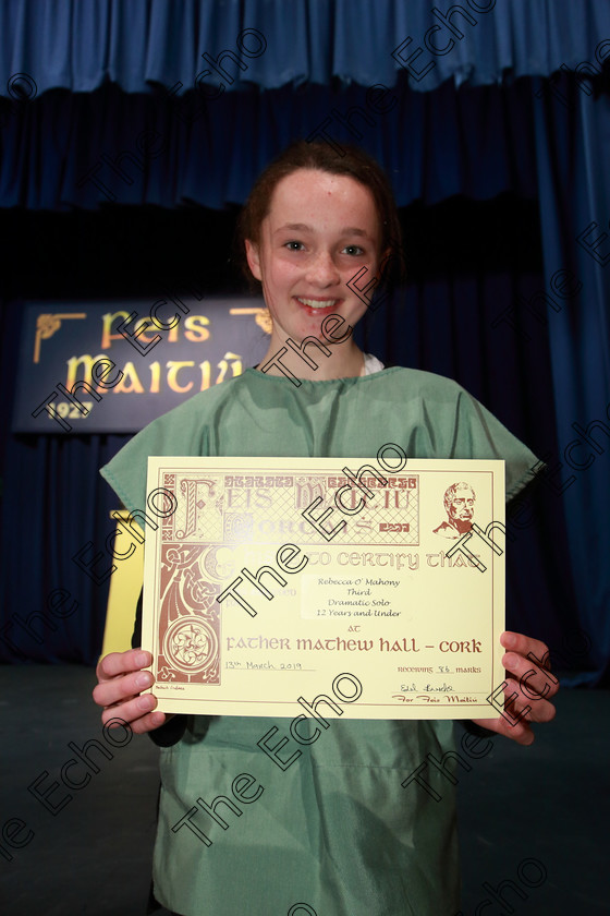 Feis13032019Wed62 
 62
3rd place Rebecca OMahony from Monkstown for her performance of Saint Joan of Arc at her trial.

Class: 327: The Hartland Memorial Perpetual Trophy Dramatic Solo 12 Years and Under Section 3 A Solo Dramatic Scene not to exceed 5 minutes.

Feis Maiti 93rd Festival held in Fr. Mathew Hall. EEjob 13/03/2019. Picture: Gerard Bonus.