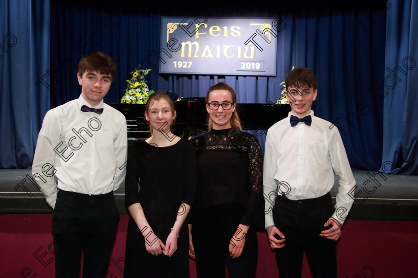 Feis10022019Sun53(1) 
 53
The Crescendo Quartet; Robert Dunne, Kate Tompson. Ashling Cronin and James Dunne.

Class: 269: The Lane Perpetual Cup Chamber Music 18 Years and Under
Two Contrasting Pieces, not to exceed 12 minutes

Feis Maiti 93rd Festival held in Fr. Matthew Hall. EEjob 10/02/2019. Picture: Gerard Bonus