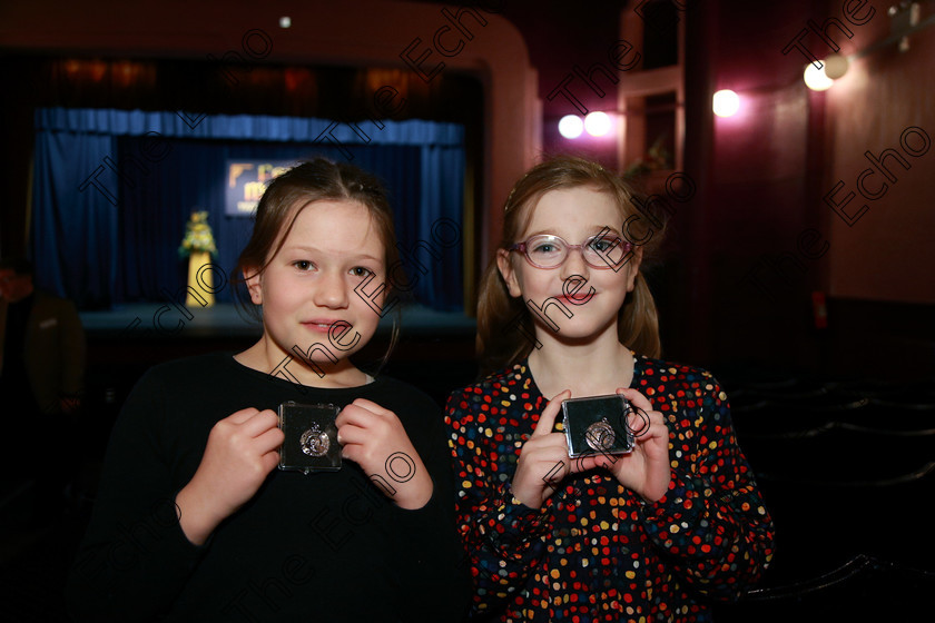 Feis13032018Tue02 
 1~2
First time at Feis for both Clara Carson from Ballinhassig received a Silver Medal for her performance and Ciara Bohan and Tower received a Bronze Medal for her performance. Speech and Drama Class: 355: Solo Mime Under 10 Years Feis Maiti 92nd Festival held in Fr. Mathew Hall. EEjob 13/03/2018 Picture: Gerard Bonus