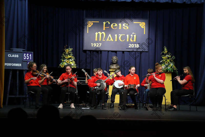 Feis23032018Fri14 
 11~14
Comhaltas Douglas performing.
 Ceol agus Amhrnaocht Traidisinta Class: 551: Grupa Ceoil Corn Evening Echo 14 Bliana DAois N Faoina Feis Maiti 92nd Festival held in Fr. Mathew Hall. EEjob 23/03/2018 Picture: Gerard Bonus