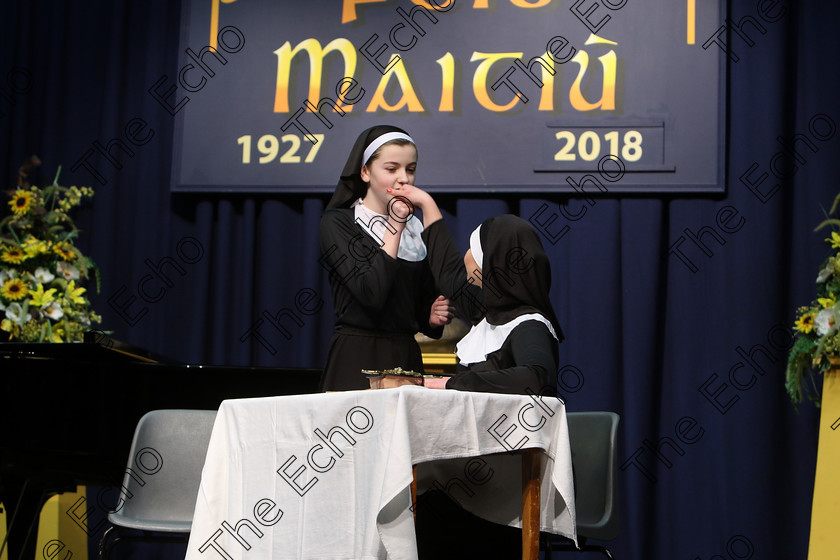 Feis15032018Thu20 
 19~21
Molly OFlynn and Molly Hickey from The Lough performing My Favourite Things from The Sound of Music.
 Speech and Drama Class: 336: The Trevor Ryan Perpetual Cup Musical Drama Duo18 Years and Under Feis Maiti 92nd Festival held in Fr. Mathew Hall. EEjob 15/03/2018 Picture: Gerard Bonus.