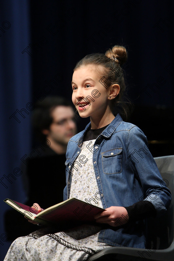 Feis06032018Tue11 
 11
Zoe Guilfoyle performing The Girl Im Meant to Be from Secret Garden.
 Singing and School Choirs Class: 113: The Edna McBirney Memorial Perpetual Award Solo Action Song 12 Years and Under Section 2 Feis Maiti 92nd Festival held in Fr. Mathew Hall. EEjob 06/03/2018 Picture: Gerard Bonus.