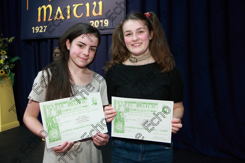 Feis11032019Mon31 
 31
Highly Commended Lily Costello from Whitechurch for her performance of The Rain Maker and Commended Lucy Jones from Douglas for her performance of Sylvia by A R Gurney.

Class: 326: The James ODonovan Memorial Perpetual Cup Dramatic Solo 14 Years and Under Section 1 A Solo Dramatic Scene not to exceed 7 minutes.

Feis Maiti 93rd Festival held in Fr. Mathew Hall. EEjob 11/03/2019. Picture: Gerard Bonus