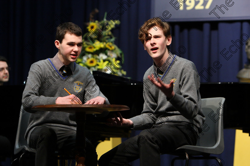 Feis05032018Mon63 
 61~63
Duo James Atchison and Oisn OSullivan from Rochestown College accompanied by Tom Doyle. 
 Singing and School Choirs Class: 95: Vocal Duets 18 Years and Under Confined Feis Maiti 92nd Festival held in Fr. Mathew Hall. EEjob 05/03/2018 Picture: Gerard Bonus