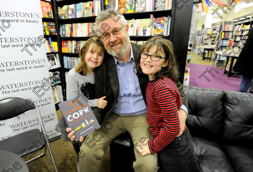 Michael-Moynihan-Ref-XX-Esther-McCarthy-Michael-Moynihan-book-launch-(6) 
 Ref: XX/Esther McCarthy: Michael Moynihan with his daughters, Bridget and Clara at the launch of his book 'Crises and Comeback Cork in the Eighties' at Waterstones, Patrick Street, Cork. Pic: Gavin Browne