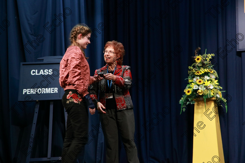 Feis21022018Wed49 
 49
Adjudicator Priscilla Morris presenting Anna Scott with her Silver Medal for her performance of After Juliet.
 Speech and Drama Class: 327: The Hartland Memorial Perpetual Trophy Dramatic Solo12 years and under section 3 Feis Maiti 92nd Festival held in Fr. Mathew Hall, EEjob 21/02/2018 Picture: Gerard Bonus.