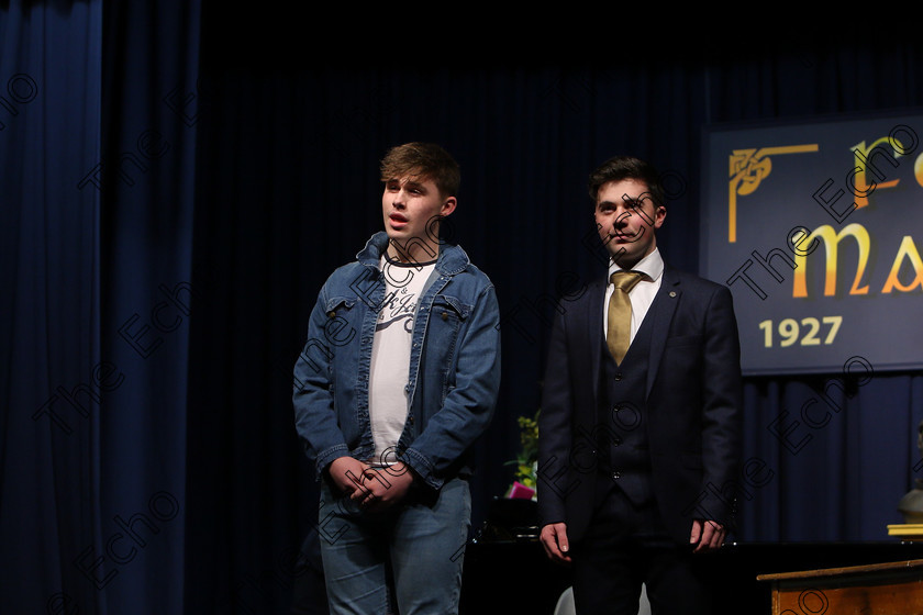 Feis15032018Thu16 
 16~18
Cup Winners and Silver Medallists; Shane Downey and Andrew Lane from Douglas performing What Will I Do.
 Speech and Drama Class: 336: The Trevor Ryan Perpetual Cup Musical Drama Duo18 Years and Under Feis Maiti 92nd Festival held in Fr. Mathew Hall. EEjob 15/03/2018 Picture: Gerard Bonus.