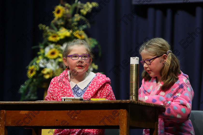 Feis24032018Sat62 
 61~62
Twins Lucy and Abbie Barry from Bartlemy performing as the Ugly Sisters from Cinderella.
 Speech and Drama Class: 312: Dramatic Duo 10 Years and Under Feis Maiti 92nd Festival held in Fr. Mathew Hall. EEjob 24/03/2018 Picture: Gerard Bonus