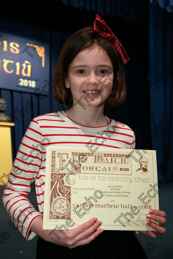 Feis21022018Wed04 
 4
3rd place Jenny Pollock from Lehenaghmore.
 Speech and Drama Classes: 352: The Marie Fogarty Perpetual Cup Victorian Verse and Prose 10 Years and Under Feis Maiti 92nd Festival held in Fr. Mathew Hall. EEjob 21/02/2018 Picture: Gerard Bonus.