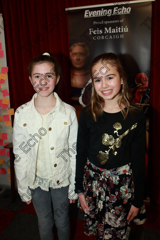 Feis11032019Mon07 
 7
Performers Eve Mullins and Kate OConnor from Rochestown.

Class: 365: Solo Verse Speaking Girls 10 Years and Under Section 1 Either: Meeting Rachel Field or: Wanted A Witches Cat Shelagh McGee.

Feis Maiti 93rd Festival held in Fr. Mathew Hall. EEjob 11/03/2019. Picture: Gerard Bonus