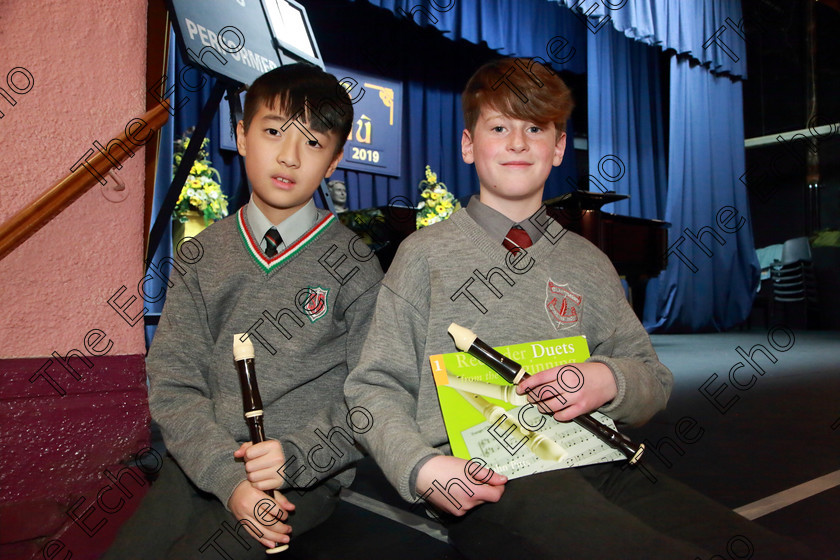 Feis08022019Fri07 
 6~7
3rd Place Duet: Juyoung Lee and Steve Lyons from Rochestown and City Centre.

Class: 225: Recorder Duets 13 Years and Under Programme not to exceed 6 minutes.

Feis Maiti 93rd Festival held in Fr. Matthew Hall. EEjob 08/02/2019. Picture: Gerard Bonus