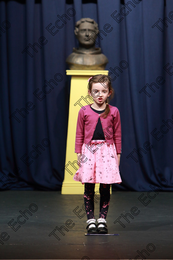 Feis23032019Sat43 
 43
Caoimhe Bolger performing.

Class: 369: Solo Verse Speaking Girls 6 Years and Under Section 2 Either Ice Cone Island Bernard Lodge or Night Fright Marian Swinger.

Feis Maiti 93rd Festival held in Fr. Mathew Hall. EEjob 23/03/2019. Picture: Gerard Bonus.