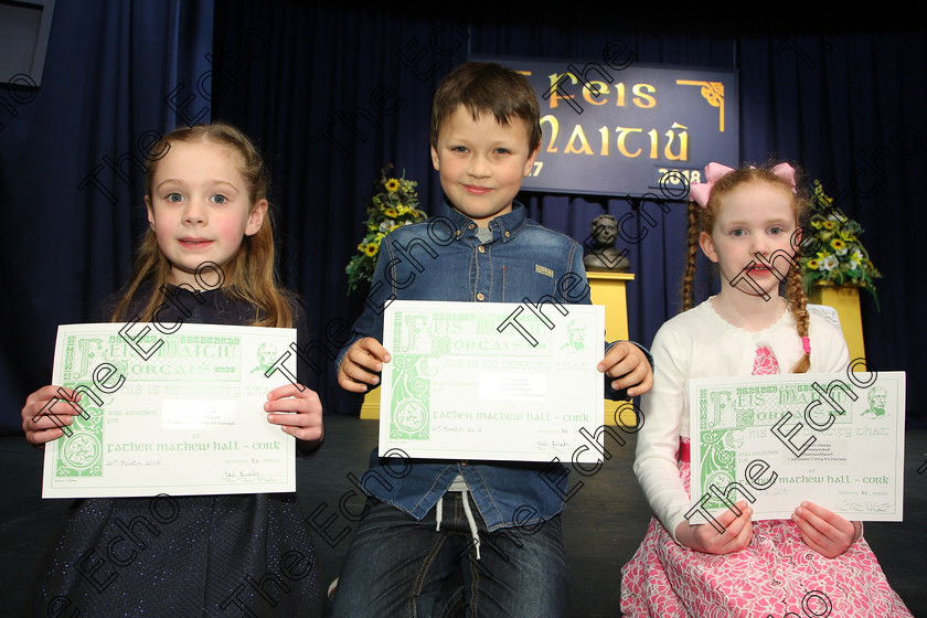 Feis21032018Wed36 
 36
Commended Sadie N hAnragin, Anthony Igody and Aoibhinn Delaney from Glanmire.
 Labhairt na Filocht agus Mreanna Drmaochta Class: 517: Corn Helen Bharslabhairt 7 Bliana DAois N Faoina Roinn 1 Feis Maiti 92nd Festival held in Fr. Mathew Hall. EEjob 21/03/2018 Picture: Gerard Bonus.