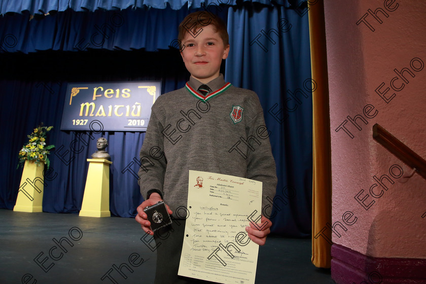 Feis21032019Thu01 
 1
Silver Medalist Daniel Murphy.

Class: 379: Solo Verse Speaking Boys 10 Years and Under Section 1Either: November Night Countdown Moira Andrew or Wellingtons Gareth Owen.

Feis Maiti 93rd Festival held in Fr. Mathew Hall. EEjob 21/03/2019. Picture: Gerard Bonus.