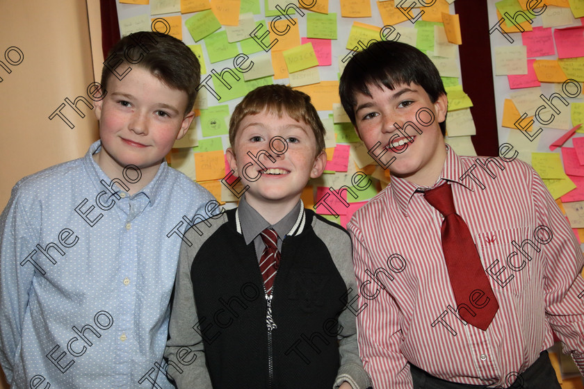 Feis29032019Fri13 
 13
Performers Conall McBride, Andrew Hinds and Seamus OMalley from College Road and Wilton.

Class: 379: Solo Verse Speaking Boys 10 Years and Under Section 2 Either: November Night Countdown Moira Andrew or: Wellingtons Gareth Owen.

Feis Maiti 93rd Festival held in Fr. Mathew Hall. EEjob 29/03/2019. Picture: Gerard Bonus