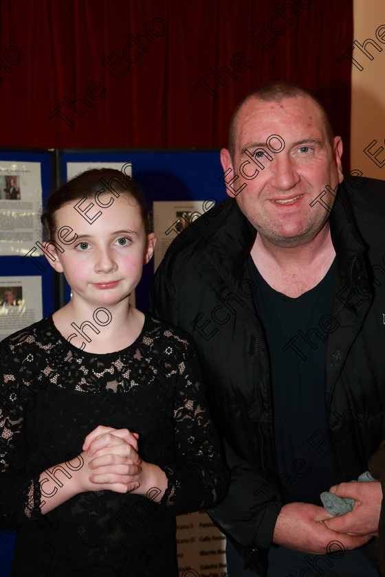 Feis0602109Wed19 
 19
Performer Robin Sammon Wharton from Kenmare with her dad Michael.

Class: 160: The Kathleen Davis Memorial Perpetual Cup Piano Repertoire 12Years and Under Programme of contrasting style and period, time limit 10 minutes.

Feis Maiti 93rd Festival held in Fr. Matthew Hall. EEjob 06/02/2019. Picture: Gerard Bonus