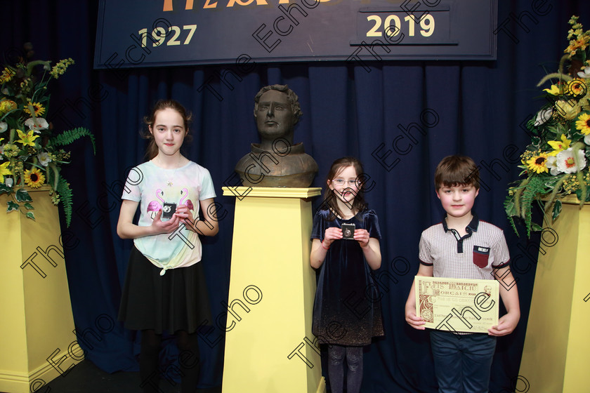 Feis05042019Fri50 
 50
Silver Medallist Muireann OConnor from Cullen; Bronze Medallist Ava Thornton from Millstreet and 3rd place Oisn OConnor from Cullen.

Class: 567: Feadg Stain 12 Bliana DAois N Faoina Dh phort eagsla.

Feis Maiti 93rd Festival held in Fr. Mathew Hall. EEjob 05/04/2019. Picture: Gerard Bonus