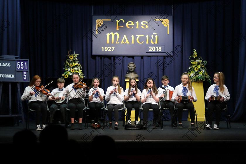 Feis23032018Fri18 
 15~18
Comhaltas U Mac Choille Midleton performing.
 Ceol agus Amhrnaocht Traidisinta Class: 551: Grupa Ceoil Corn Evening Echo 14 Bliana DAois N Faoina Feis Maiti 92nd Festival held in Fr. Mathew Hall. EEjob 23/03/2018 Picture: Gerard Bonus