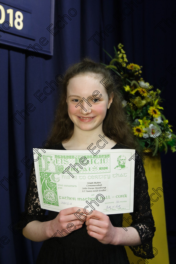 Feis24032018Sat10 
 10
Commended Orlaith Mullins from Midleton.
 Speech and Drama Class: 363: Solo Verse Speaking Girls 12 Years and Under Section 2 Feis Maiti 92nd Festival held in Fr. Mathew Hall. EEjob 24/03/2018 Picture: Gerard Bonus