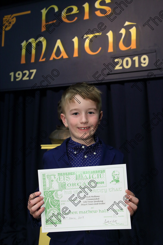 Feis30032019Sat77 
 77
Commended Jack Mullane from Ballintemple.

Class: 383: Solo Verse Speaking Boys 6 Years and UnderSection 2 Either: Tarantula Clare Bevan or Bedtime Allan Ahlberg.

Feis Maiti 93rd Festival held in Fr. Mathew Hall. EEjob 30/03/2019. Picture: Gerard Bonus