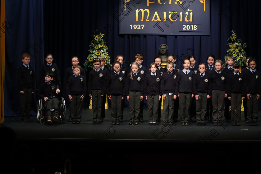 Feis23022018Fri41 
 41~47
Vicarstown NS performing.
 Speech and Drama Class: 476: The Peg OMahony Memorial Perpetual Cup Choral Speaking 4th Class Feis Maiti 92nd Festival held in Fr. Mathew Hall. EEjob 23/02/2018 Picture: Gerard Bonus.