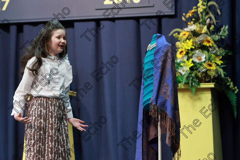 Feis14032019Thu03 
 3
Alison Creedon performing a scene from Little Women.

Class: 328: The Fr. Nessan Shaw Memorial Perpetual Cup Dramatic Solo 10YearsandUnder Section 2 A Solo Dramatic Scene not to exceed 4 minutes.

Feis Maiti 93rd Festival held in Fr. Mathew Hall. EEjob 14/03/2019. Picture: Gerard Bonus.