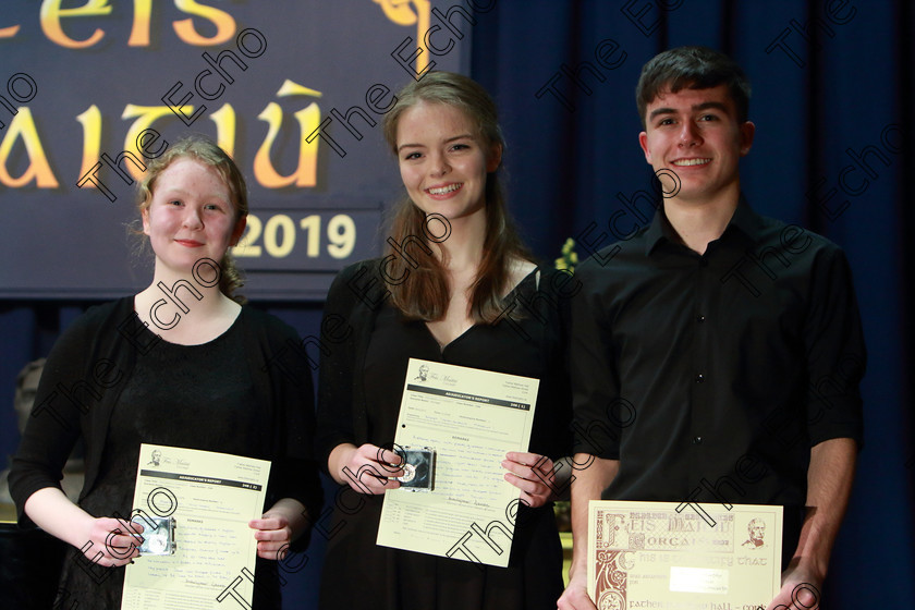 Feis0602109Wed41 
 41
2nd place and Silver Medallist Catherine Cotter from Mullingar; Winner and Gold Medallist Zo Nagle from Douglas and 3rd place Michael Murphy from College.

Class: 246: Violoncello Concerto One Movement from a Concerto.

Feis Maiti 93rd Festival held in Fr. Matthew Hall. EEjob 06/02/2019. Picture: Gerard Bonus