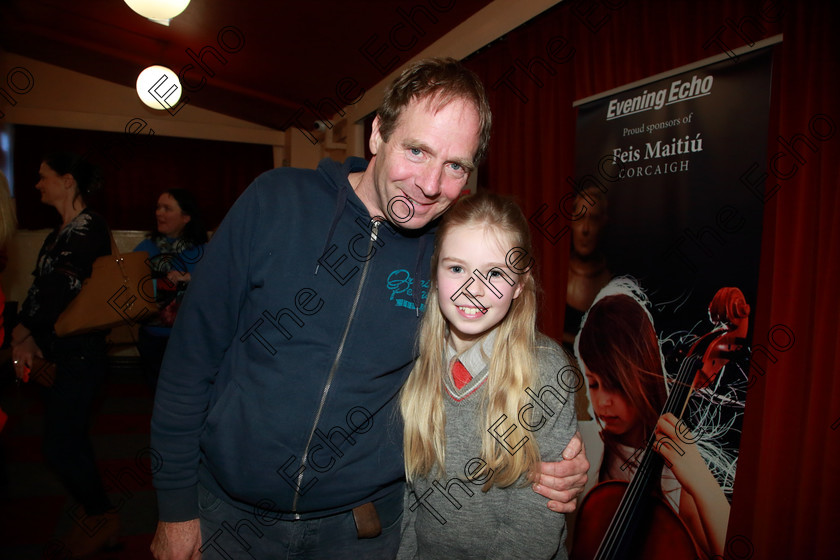 Feis11032019Mon01 
 1
Performer ine Cunningham from Cloghroe with her dad Michael.

Class: 365: Solo Verse Speaking Girls 10 Years and Under Section 1 Either: Meeting Rachel Field or: Wanted A Witches Cat Shelagh McGee.

Feis Maiti 93rd Festival held in Fr. Mathew Hall. EEjob 11/03/2019. Picture: Gerard Bonus