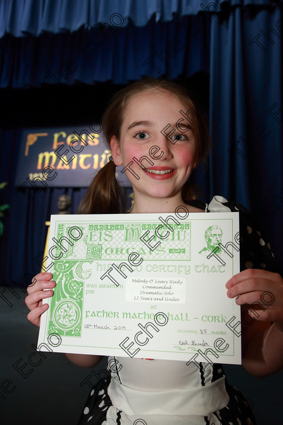 Feis13032019Wed60 
 60
Commended Melody OLeary Reidy from Ballycotton for her performance of Goldie Locks and The Three Bears

Class: 327: The Hartland Memorial Perpetual Trophy Dramatic Solo 12 Years and Under Section 3 A Solo Dramatic Scene not to exceed 5 minutes.

Feis Maiti 93rd Festival held in Fr. Mathew Hall. EEjob 13/03/2019. Picture: Gerard Bonus.