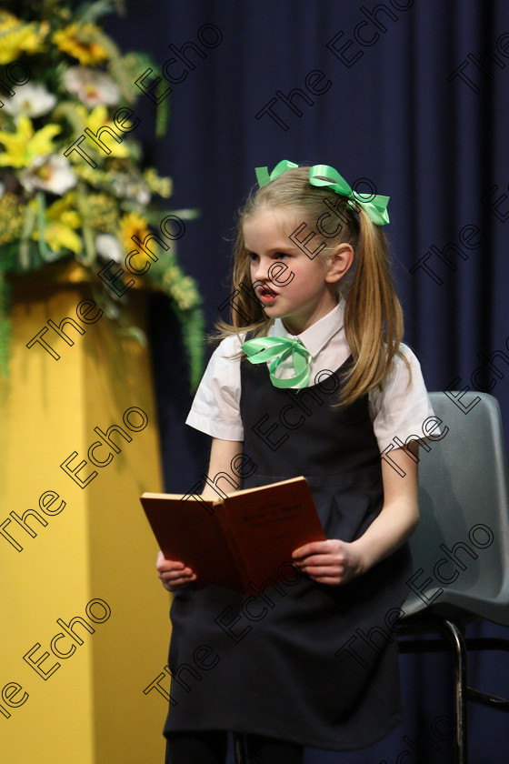 Feis16032018Fri27 
 26~27
Saoirse Barrett from Mitchelstown performing Madeline Alone.
 Speech and Drama Class: 328: The Fr. Nessan Shaw Memorial Perpetual Cup Dramatic Solo 10 Years and Under Section 3 Feis Maiti 92nd Festival held in Fr. Mathew Hall. EEjob 16/03/2018 Picture: Gerard Bonus.