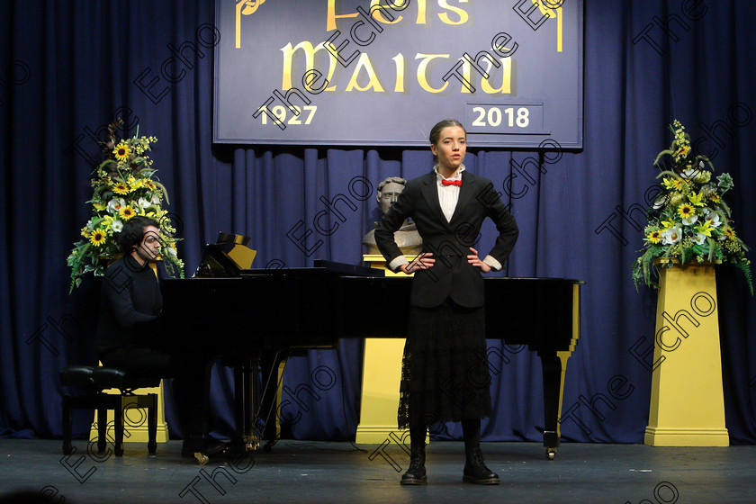 Feis26032018Mon72 
 72
Tessa Haughton Lynch from Blackrock singing Practically Perfect from Mary Poppins accompanied by Tom Doyle.
 Speech and Drama Class: 111: The Edna McBirney Memorial Perpetual Cup Solo Action Song 16 Years and Under Section 1 An action song of own choice Feis Maiti 92nd Festival held in Fr. Mathew Hall. EEjob 26/03/2018 Picture: Gerard Bonus